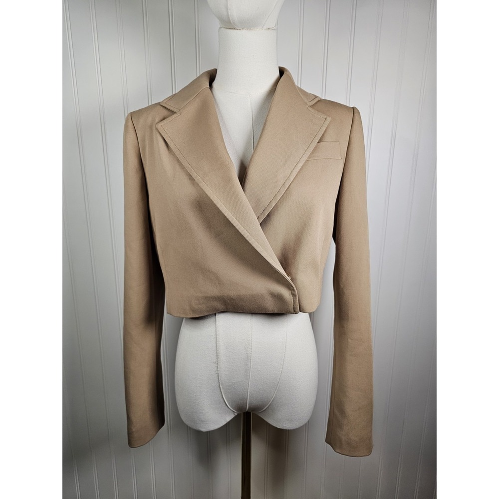 Karen Millen Cropped Blazer Women's Size 6 Beige Minimalist Career‎